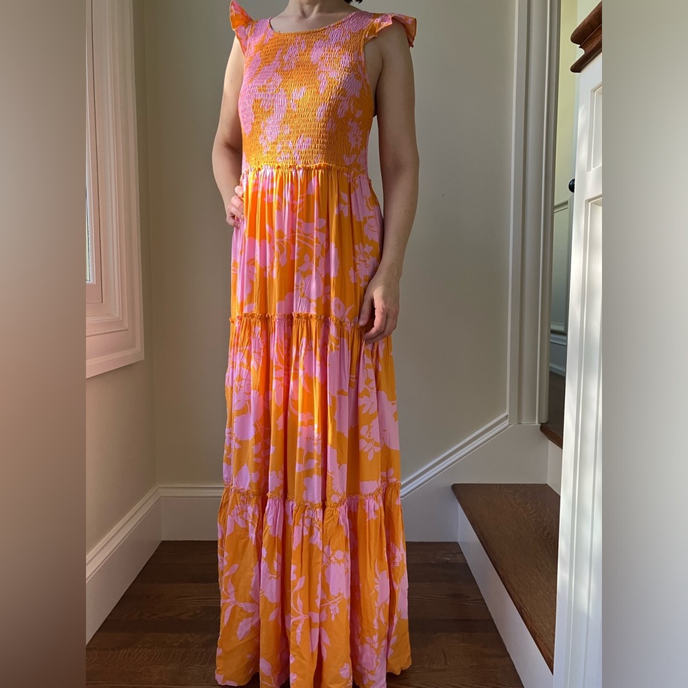 Abel the Label Angelica tiered maxi dress boho resort tropical ruffles M